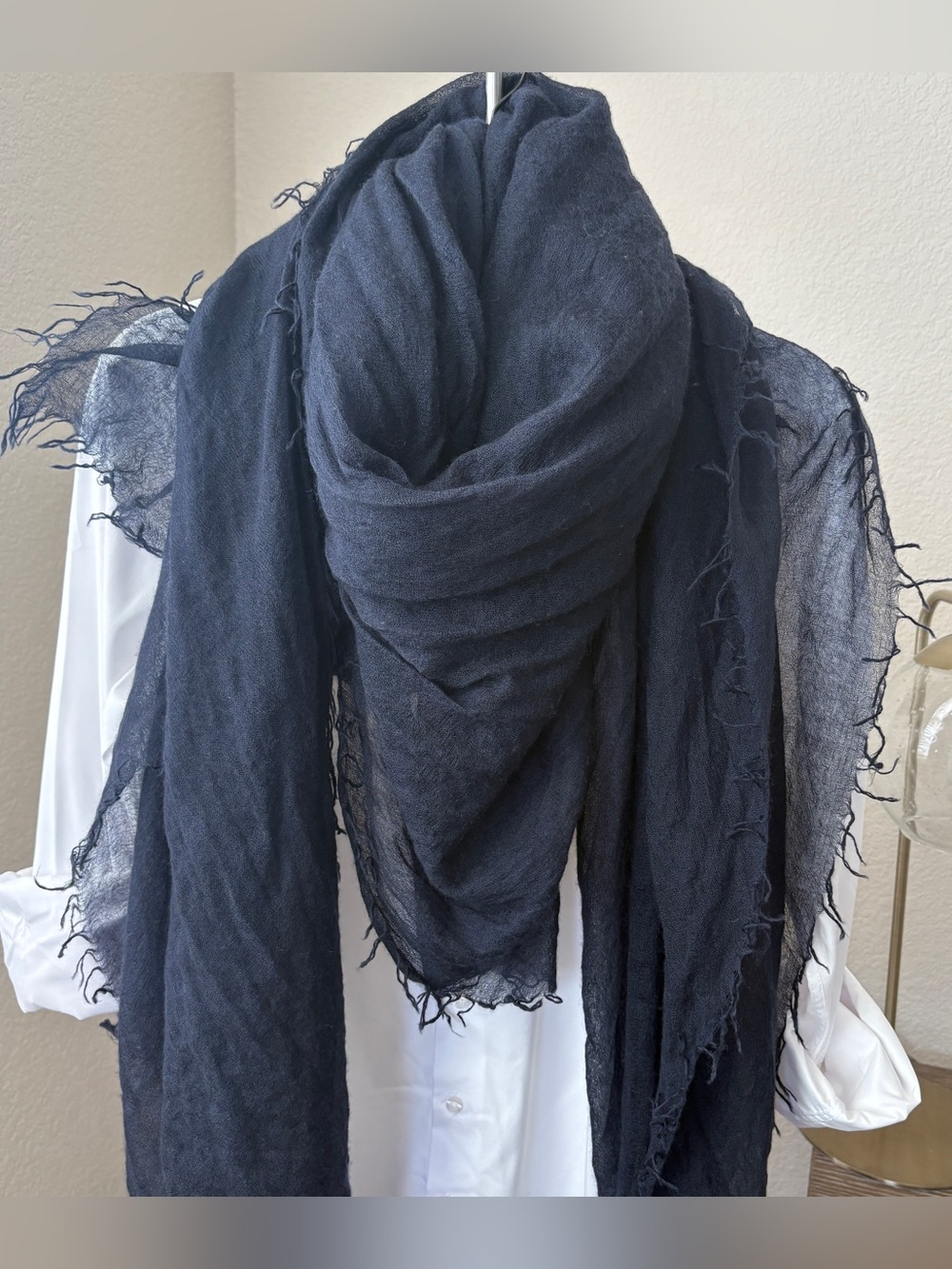 Kit and Ace Black Cashmere Silk Blend Luxury Fringe Scarf
